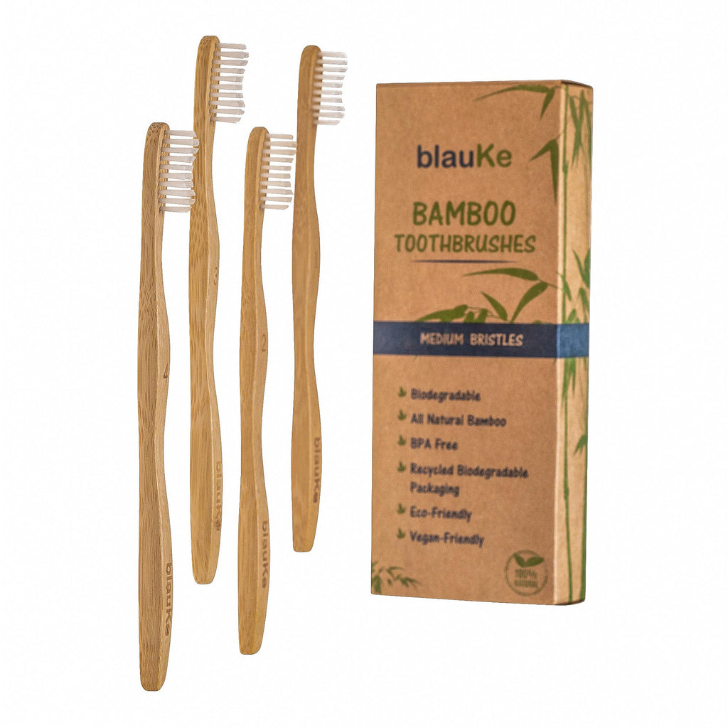 Bamboo Toothbrush Set 4-Pack - Bamboo Toothbrushes with Medium