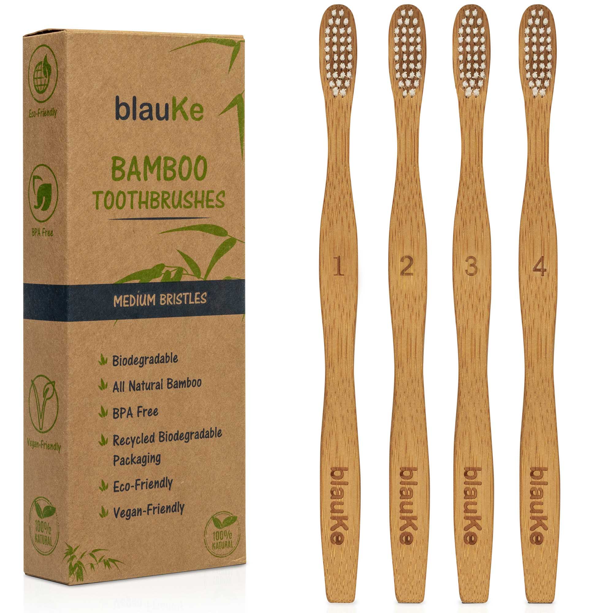 Bamboo Toothbrush Set 4-Pack - Bamboo Toothbrushes with Medium