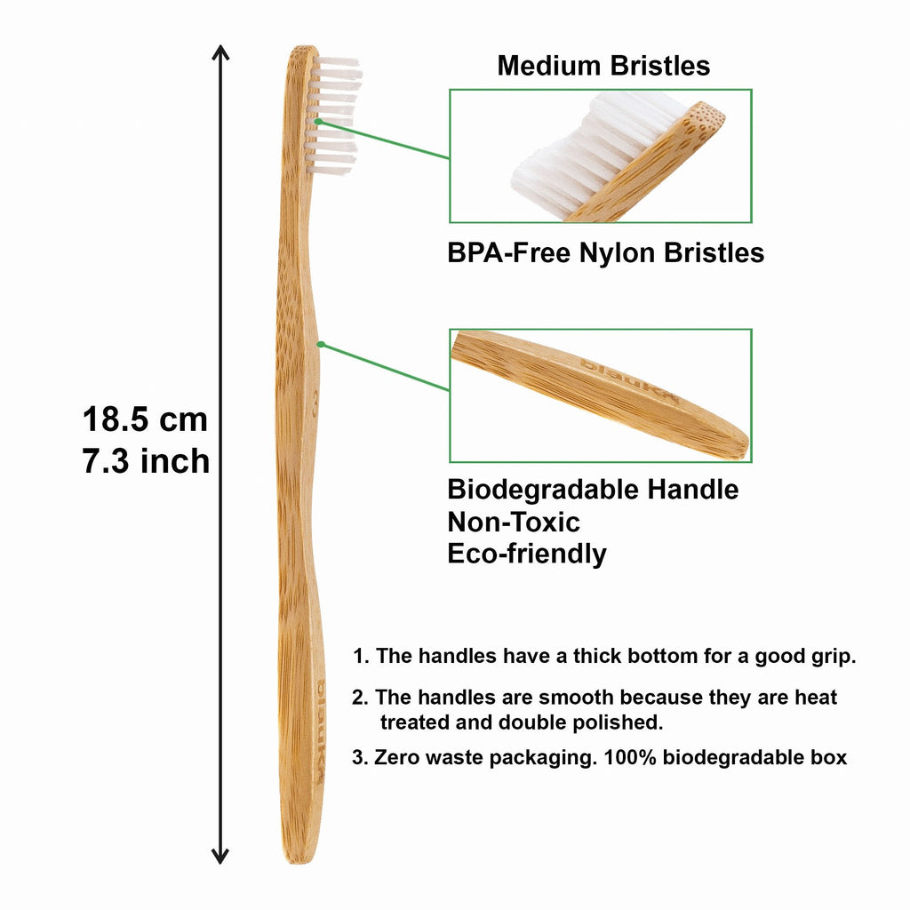 Bamboo Toothbrush Set 4-Pack - Bamboo Toothbrushes with Medium