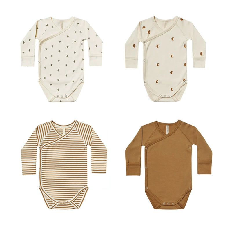 Autumn Arrival Baby Unisex Long Sleeves Simple Pattern V Neck Onesies,