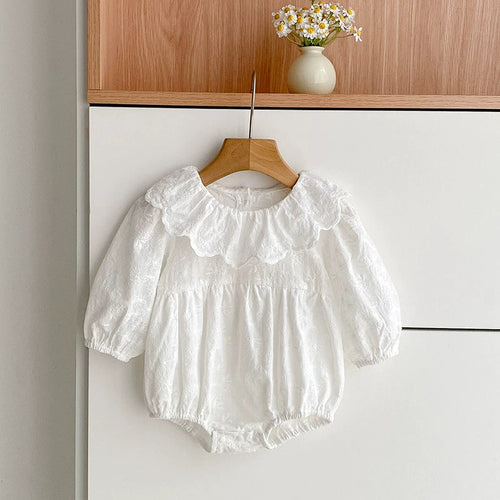 Autumn Baby Girls French Style Solid Color Flowers Embroidered Pattern