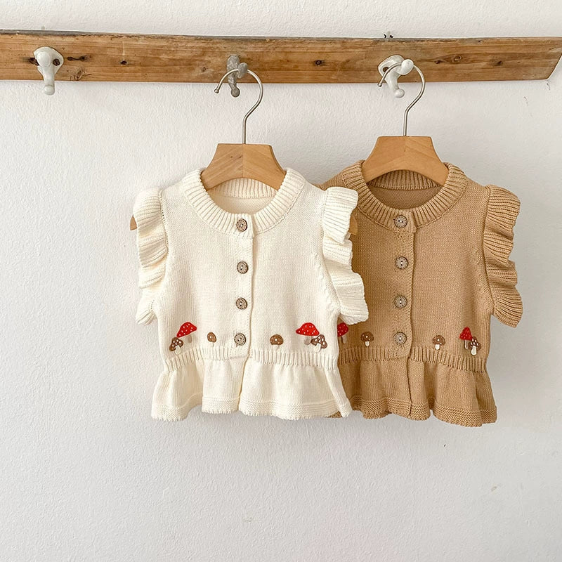 Autumn Arrival Baby Girls Comfortable Mushroom Embroidery Pattern