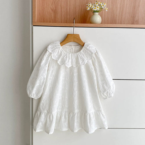 Autumn Baby Girls French Style Solid Color Flowers Embroidered Pattern