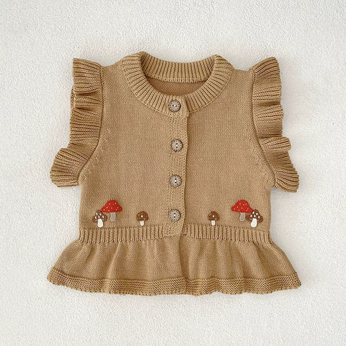Autumn Arrival Baby Girls Comfortable Mushroom Embroidery Pattern
