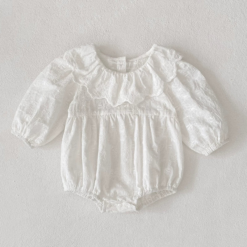 Autumn Baby Girls French Style Solid Color Flowers Embroidered Pattern