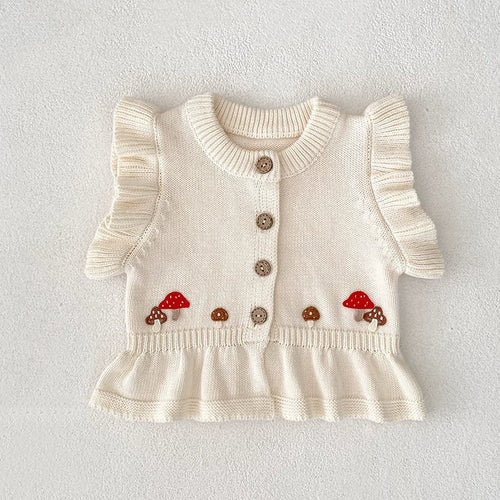 Autumn Arrival Baby Girls Comfortable Mushroom Embroidery Pattern
