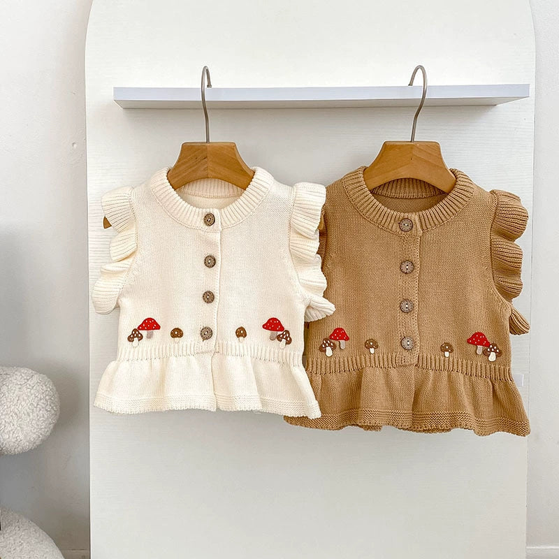 Autumn Arrival Baby Girls Comfortable Mushroom Embroidery Pattern