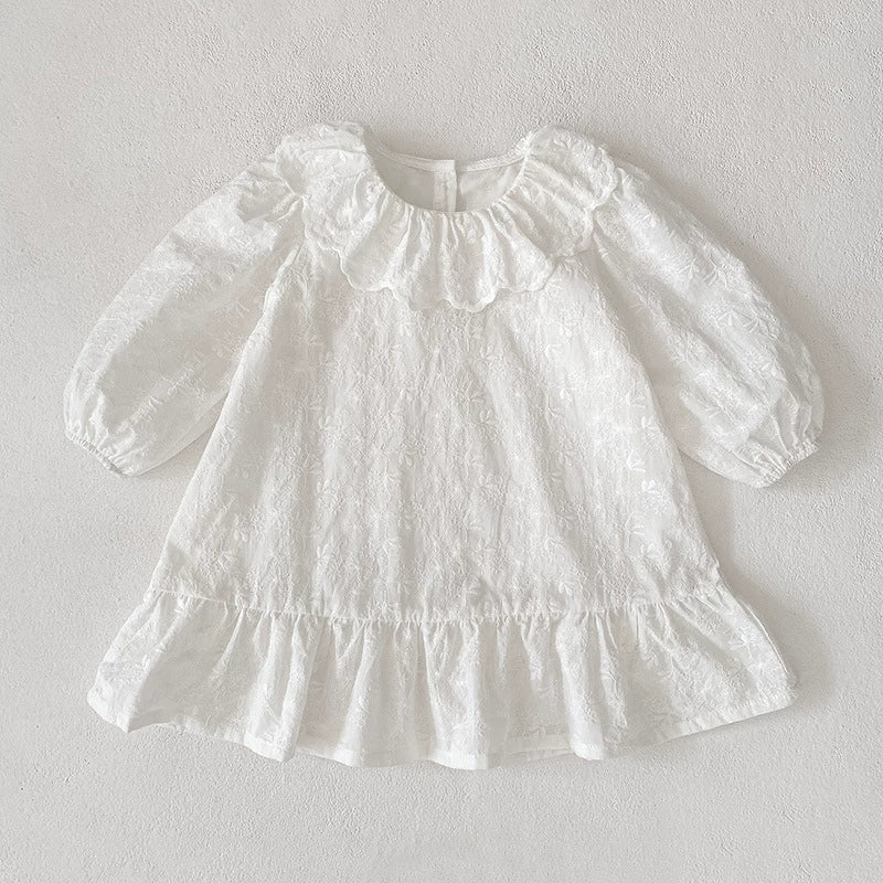 Autumn Baby Girls French Style Solid Color Flowers Embroidered Pattern