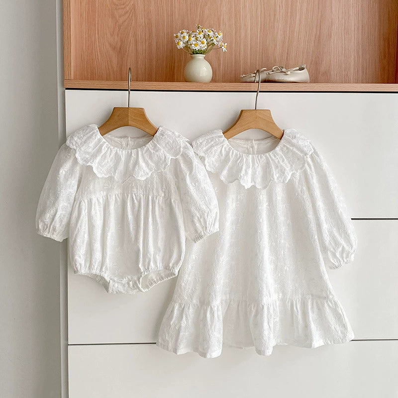 Autumn Baby Girls French Style Solid Color Flowers Embroidered Pattern